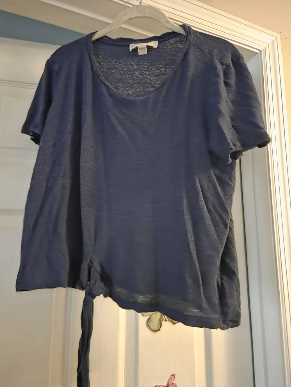 Michael Kors Navy Short Sleeve Tie-Hem L large Front Tie Blue Blouse Top